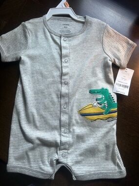 Carter's Boy's Gray Striped Alligator Jet Ski Short-Sleeve One-Piece